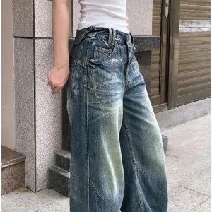 Y2K Vintage Fade Wide-Leg Jeans for Retro Summer Outfits and Grunge Style