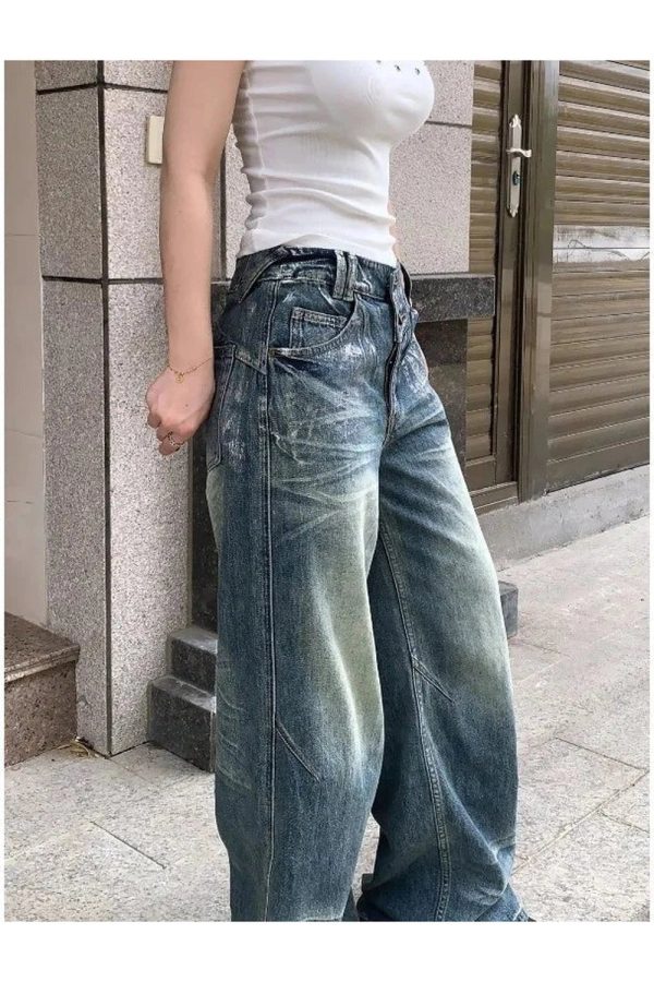 Y2K Vintage Fade Wide-Leg Jeans for Retro Summer Outfits and Grunge Style