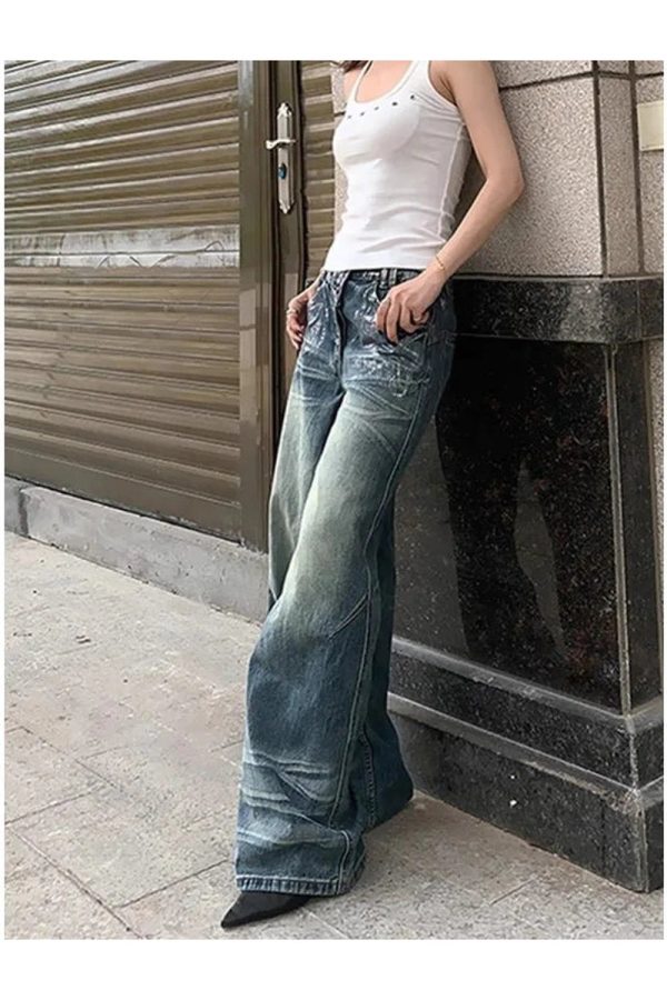 Y2K Vintage Fade Wide-Leg Jeans for Retro Summer Outfits and Grunge Style