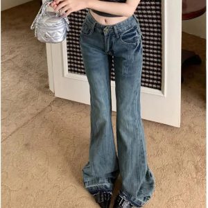 Y2K Vintage Flare Denim Jeans for Retro Summer Outfits and Grunge Style