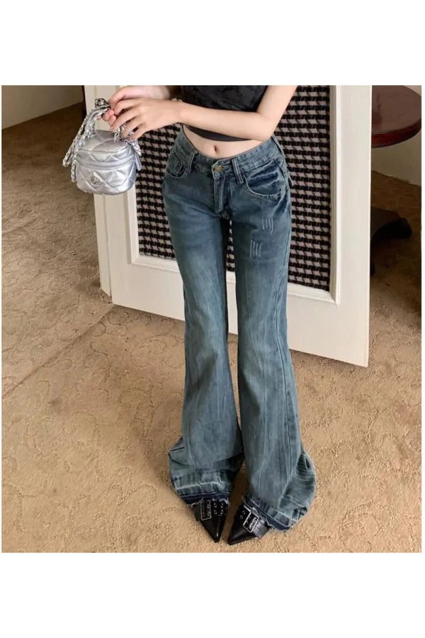 Y2K Vintage Flare Denim Jeans for Retro Summer Outfits and Grunge Style