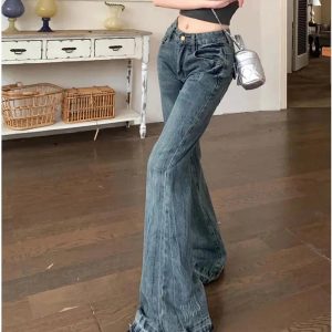 Y2K Vintage Flare Denim Jeans for Retro Summer Outfits and Grunge Style