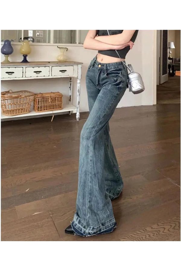 Y2K Vintage Flare Denim Jeans for Retro Summer Outfits and Grunge Style