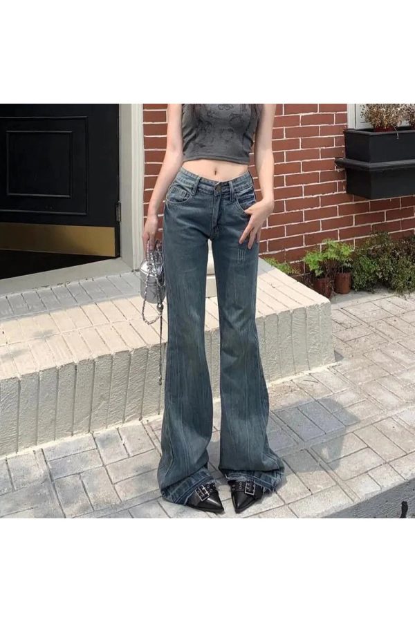 Y2K Vintage Flare Denim Jeans for Retro Summer Outfits and Grunge Style