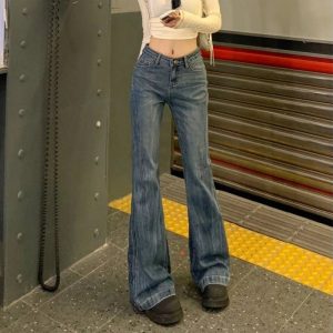 Y2K Vintage Flare Denim Jeans for Retro Summer Outfits and Grunge Style