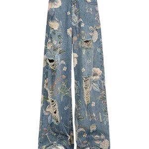 Y2K Vintage Floral Wide-Leg Jeans for Retro Summer Outfits