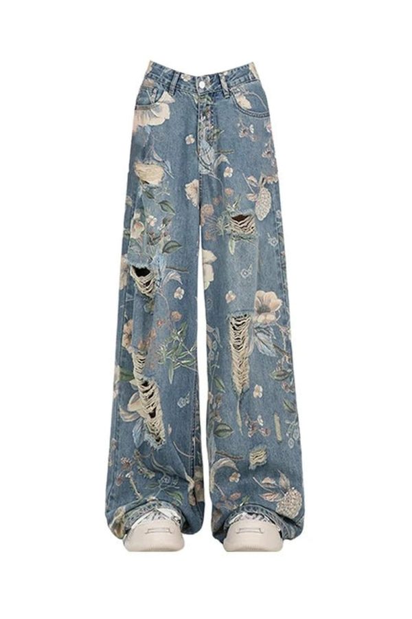 Y2K Vintage Floral Wide-Leg Jeans for Retro Summer Outfits