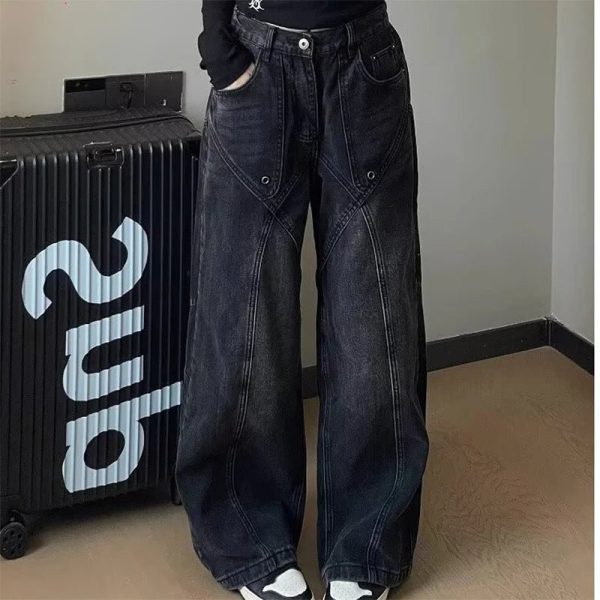 Y2K Vintage Stitch Wide-Leg Jeans for Retro 90s Grunge Outfits