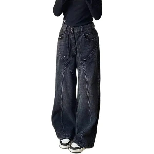 Y2K Vintage Stitch Wide-Leg Jeans for Retro 90s Grunge Outfits