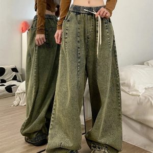 Y2K Vintage Ultra-Wide Cargo Jeans for Trendy Summer Outfits