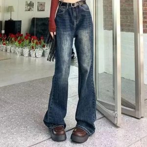 Y2K Vintage Wash Flare Jeans for Retro 90s Grunge Summer Outfits