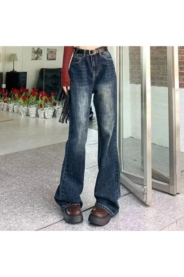 Y2K Vintage Wash Flare Jeans for Retro 90s Grunge Summer Outfits