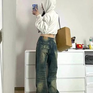 Y2K Washed Low-Rise Baggy Jeans for Retro Summer Outfits