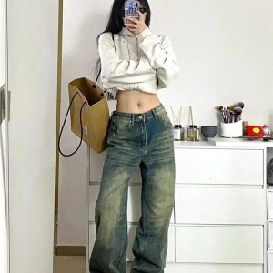 Y2K Washed Low-Rise Baggy Jeans for Retro Summer Outfits