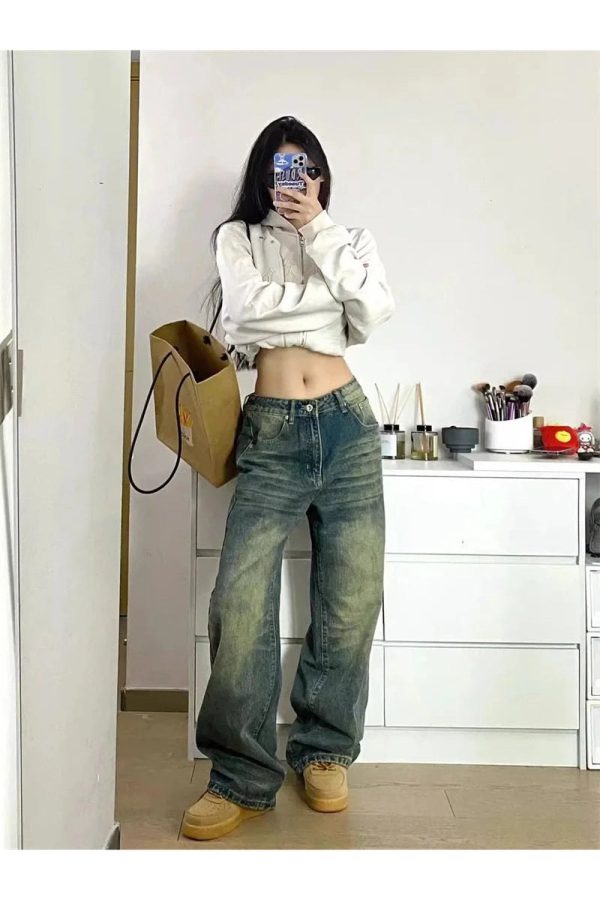 Y2K Washed Low-Rise Baggy Jeans for Retro Summer Outfits