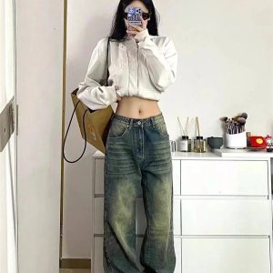 Y2K Washed Low-Rise Baggy Jeans for Retro Summer Outfits