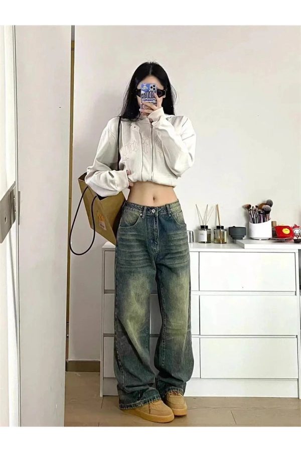 Y2K Washed Low-Rise Baggy Jeans for Retro Summer Outfits