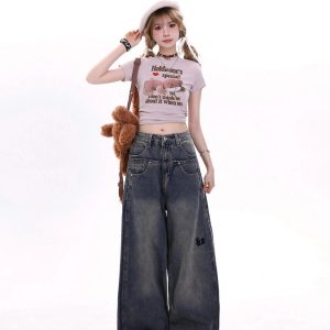 Y2K Wide-Leg Baggy Jeans: Retro 90s Grunge Style for Effortless Chic