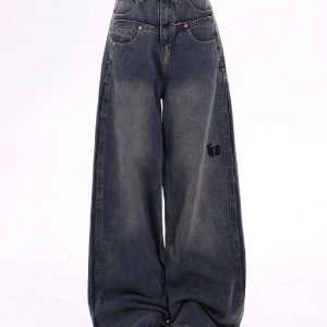 Y2K Wide-Leg Baggy Jeans: Retro 90s Grunge Style for Effortless Chic