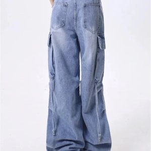 Y2K Wide-Leg Cargo Jeans: Retro 90s Grunge Style for Effortless Chic