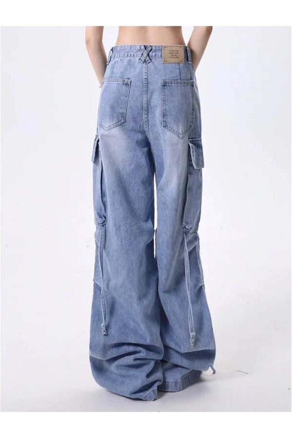 Y2K Wide-Leg Cargo Jeans: Retro 90s Grunge Style for Effortless Chic