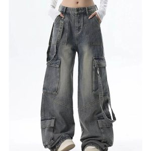 Y2K Wide-Leg Cargo Jeans: Retro 90s Grunge Style for Effortless Chic