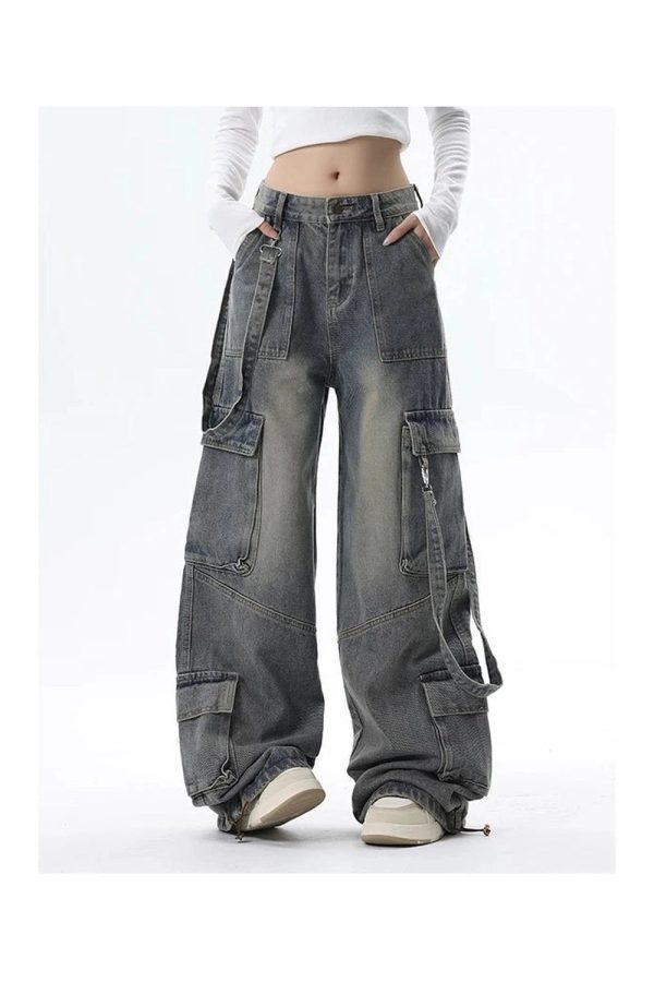 Y2K Wide-Leg Cargo Jeans: Retro 90s Grunge Style for Effortless Chic