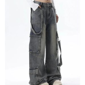 Y2K Wide-Leg Cargo Jeans: Retro 90s Grunge Style for Effortless Chic