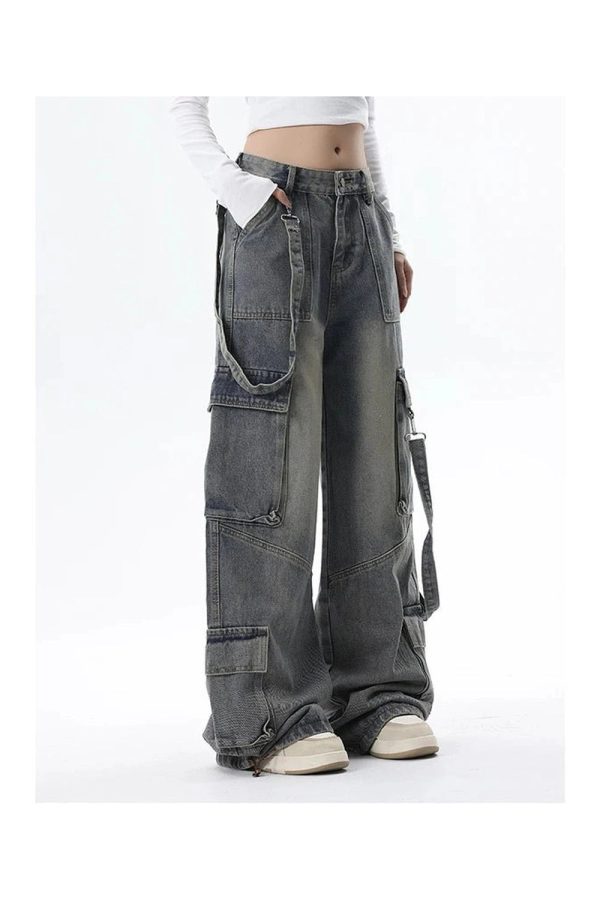 Y2K Wide-Leg Cargo Jeans: Retro 90s Grunge Style for Effortless Chic