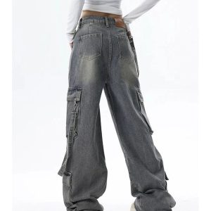 Y2K Wide-Leg Cargo Jeans: Retro 90s Grunge Style for Effortless Chic