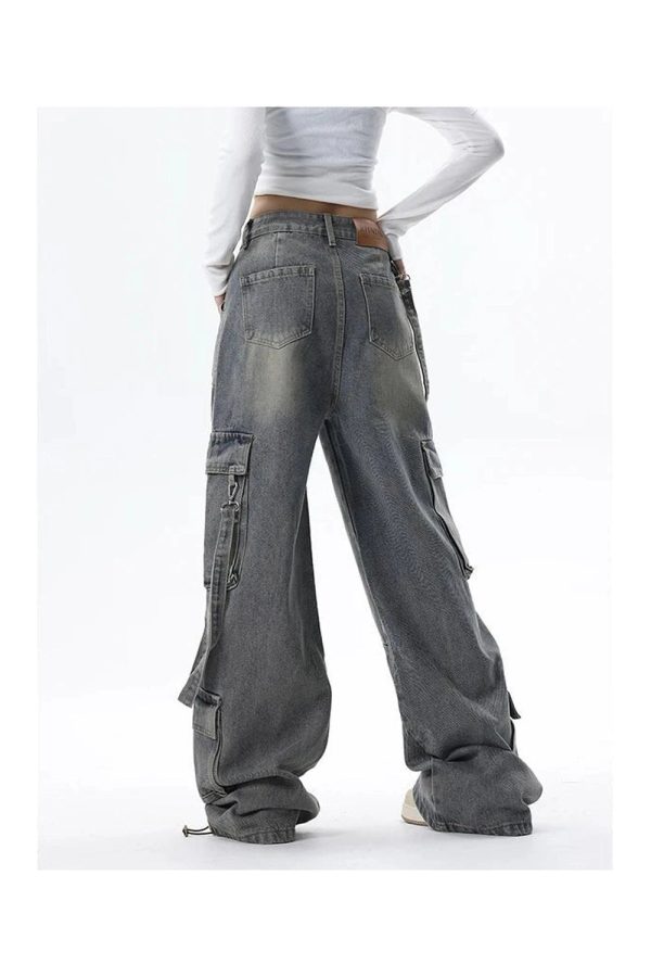 Y2K Wide-Leg Cargo Jeans: Retro 90s Grunge Style for Effortless Chic