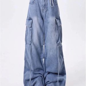 Y2K Wide-Leg Cargo Jeans: Retro 90s Grunge Style for Effortless Chic