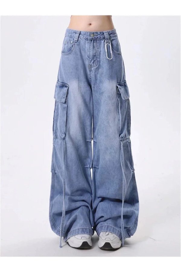 Y2K Wide-Leg Cargo Jeans: Retro 90s Grunge Style for Effortless Chic