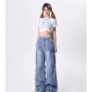 Y2K Wide-Leg Cargo Jeans: Retro 90s Grunge Style for Effortless Chic