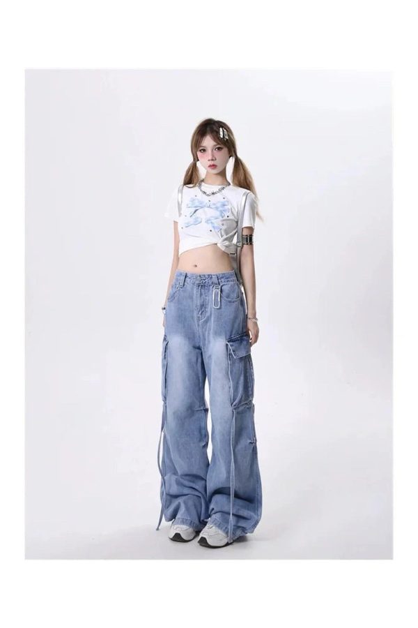 Y2K Wide-Leg Cargo Jeans: Retro 90s Grunge Style for Effortless Chic