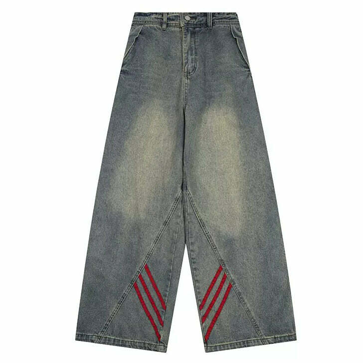 Y2K Wide Leg Red Stripe Jeans - Retro 90s Grunge Fashion Statement